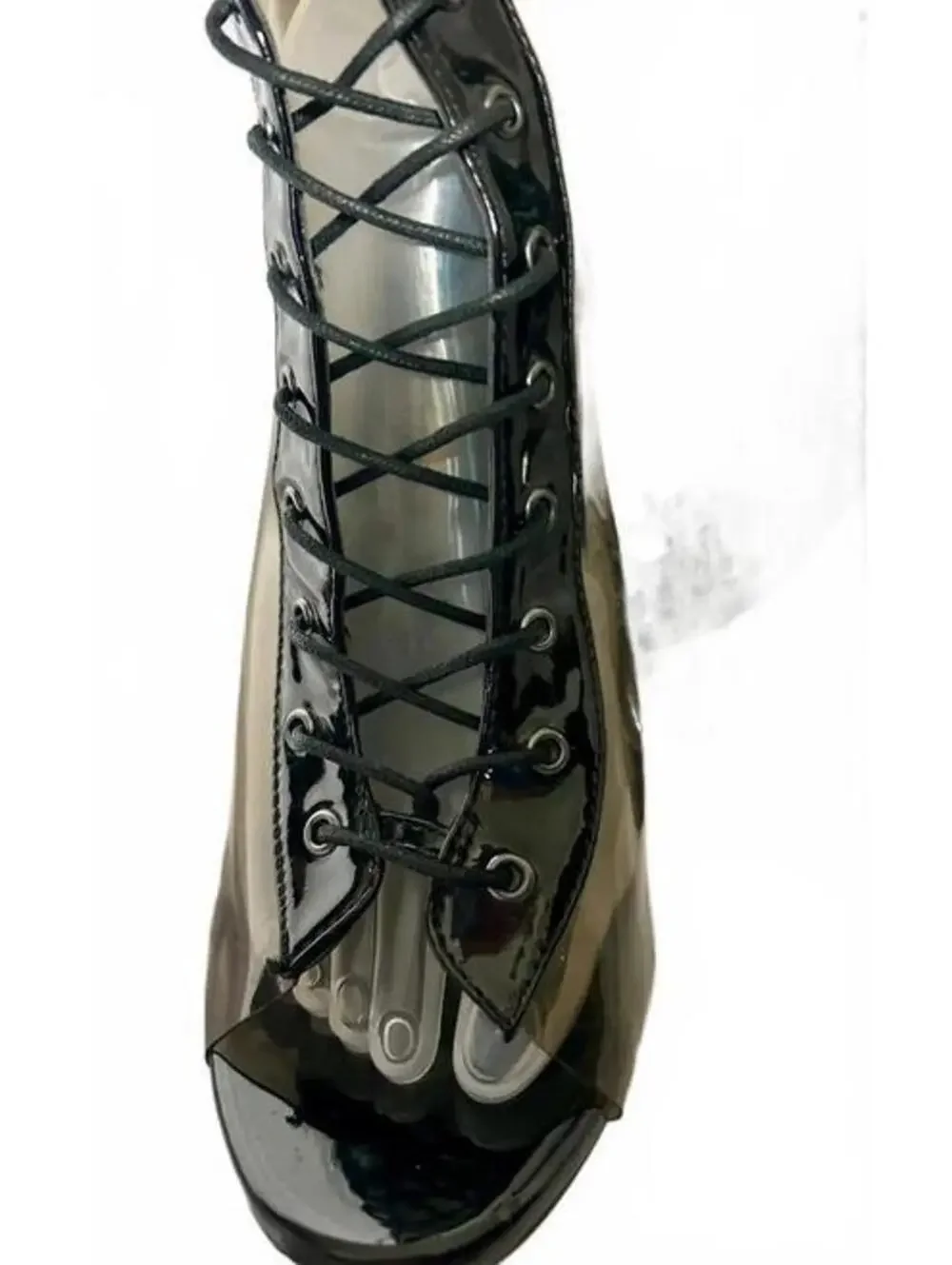 Fashion Nova Avant-garde Smoky Transparent Lace-Up Peep Toe Boot Block Heel 10